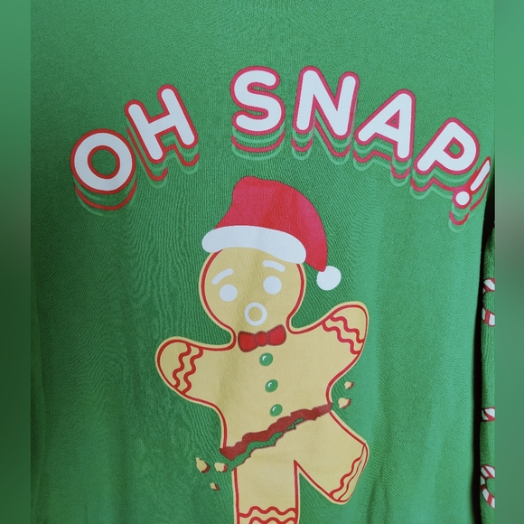 Men's "Oh Snap!" Gingerbread Man Candy Cane Christmas Sweater Sweatshirt, M - Picture 2 of 5